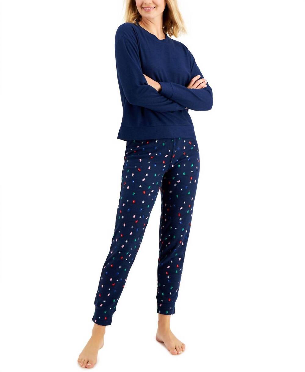 NEW JENNI BY JENNIFER MOORE long sleeve waffle pajama set in holiday lights
